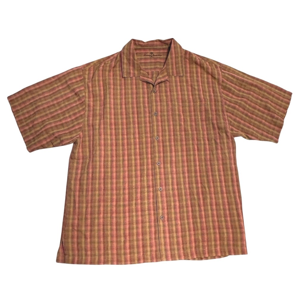 Tommy Bahama 100% Silk Mens XL Short Sleeve Camp Button Down Shirt Plaid